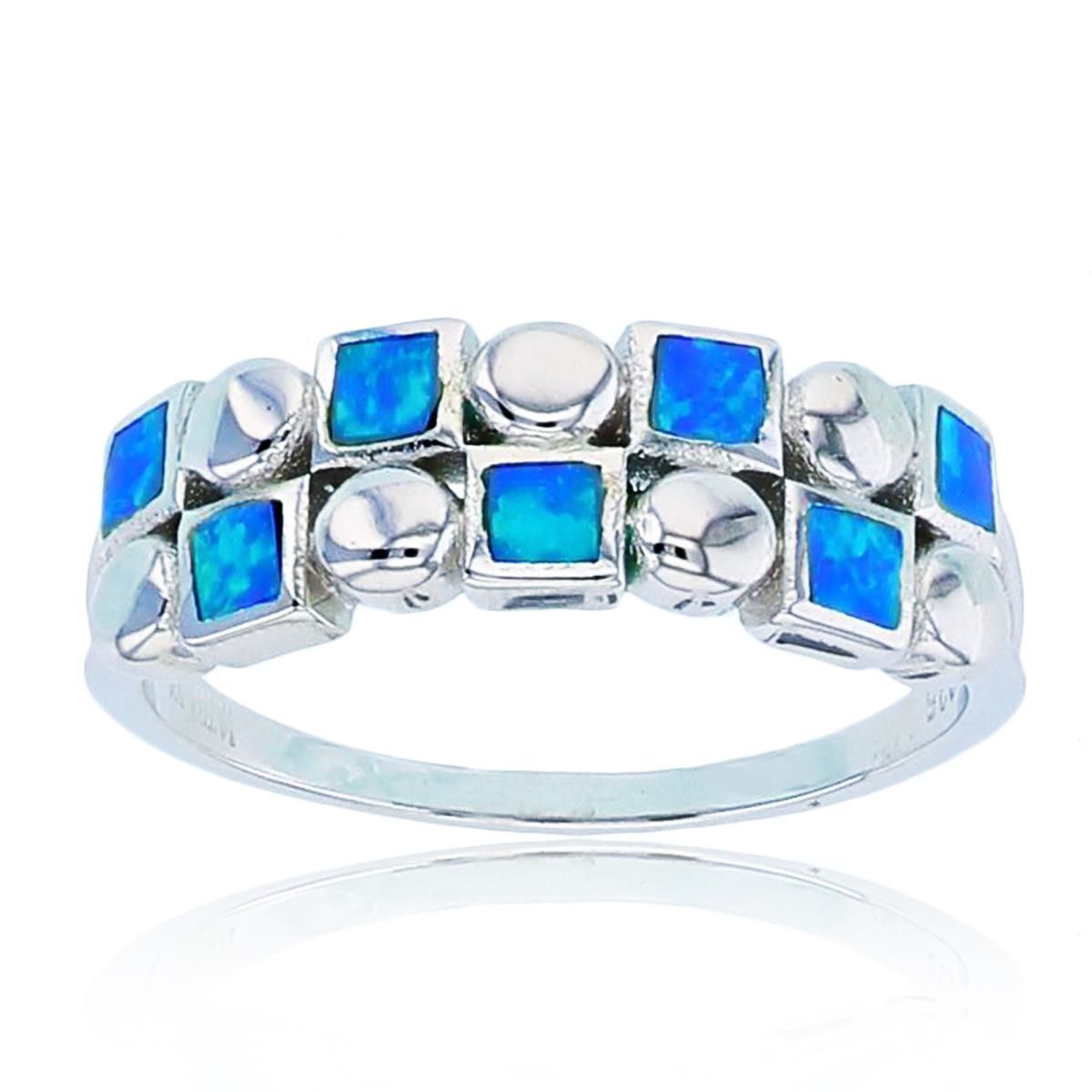 Lab Created Sterling Silver Rhodium 2-Row Inlay Created Opal Square & Round Ring