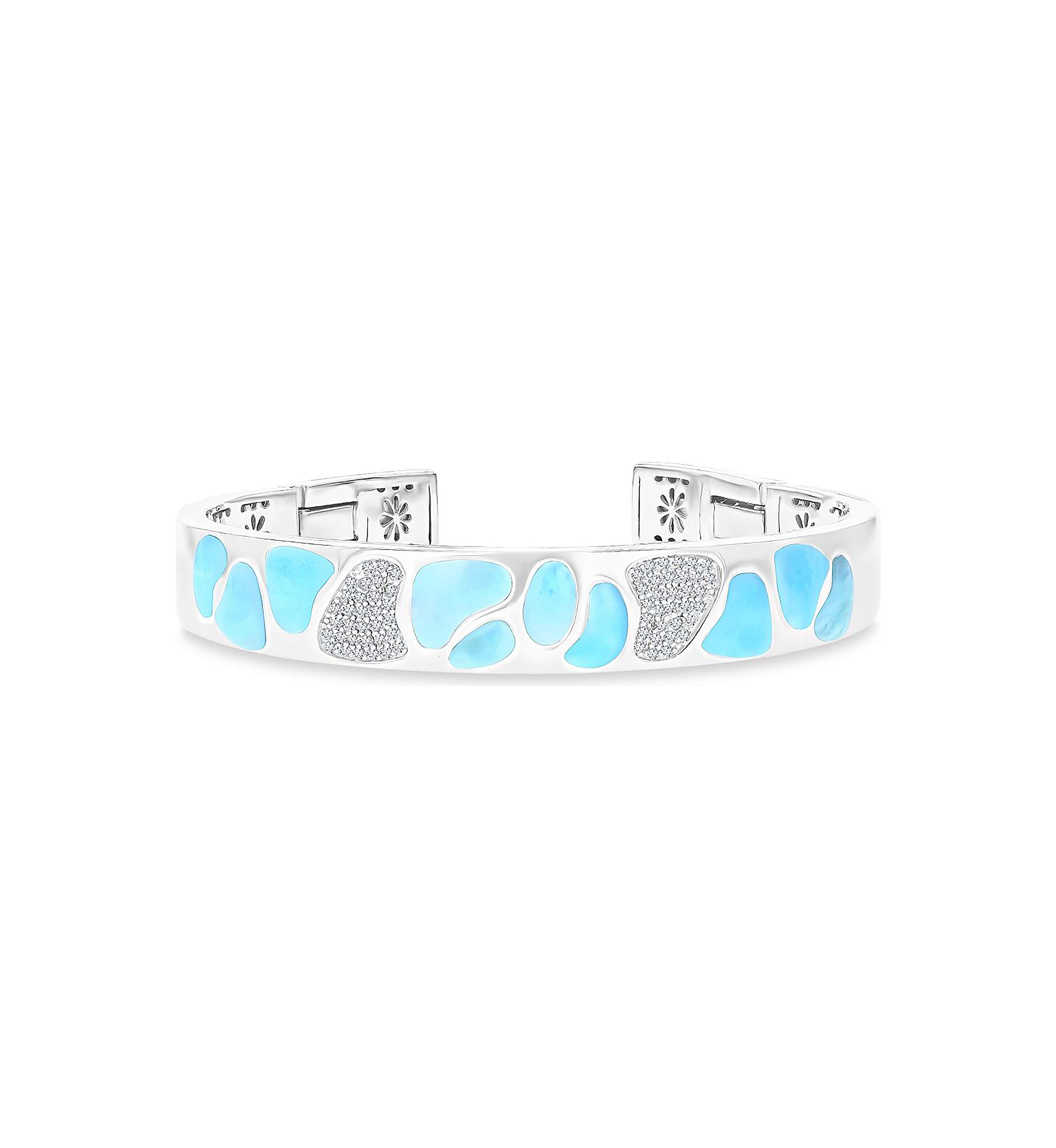 Sterling Silver Rhodium Larimar & CZ Mosaic Bangle Bracelet