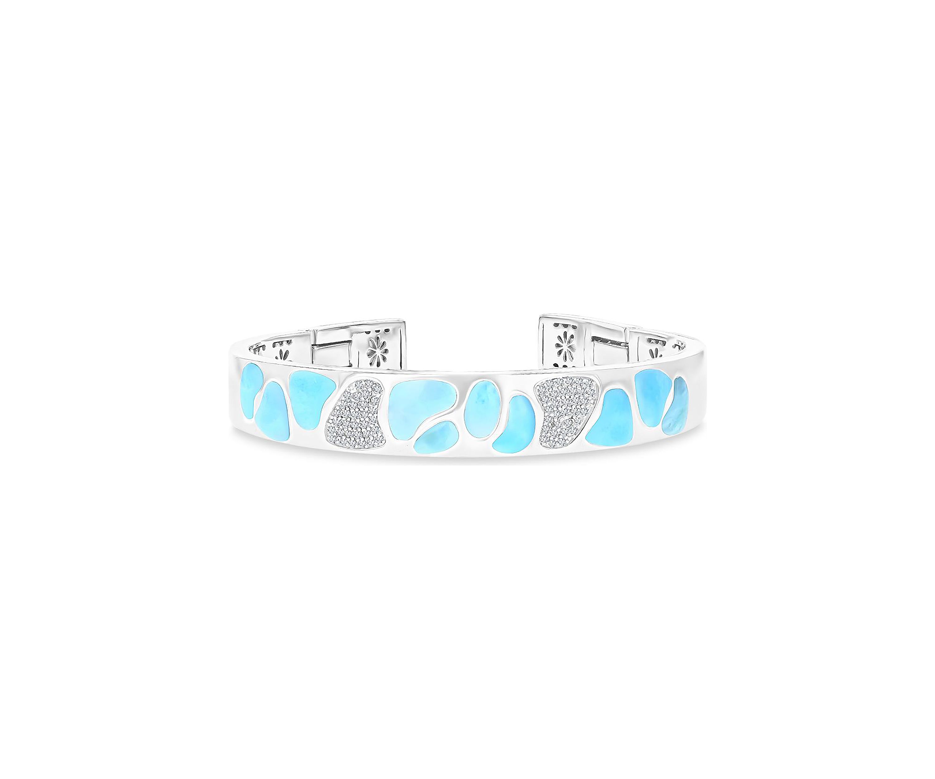Sterling Silver Rhodium Larimar & CZ Mosaic Bangle Bracelet