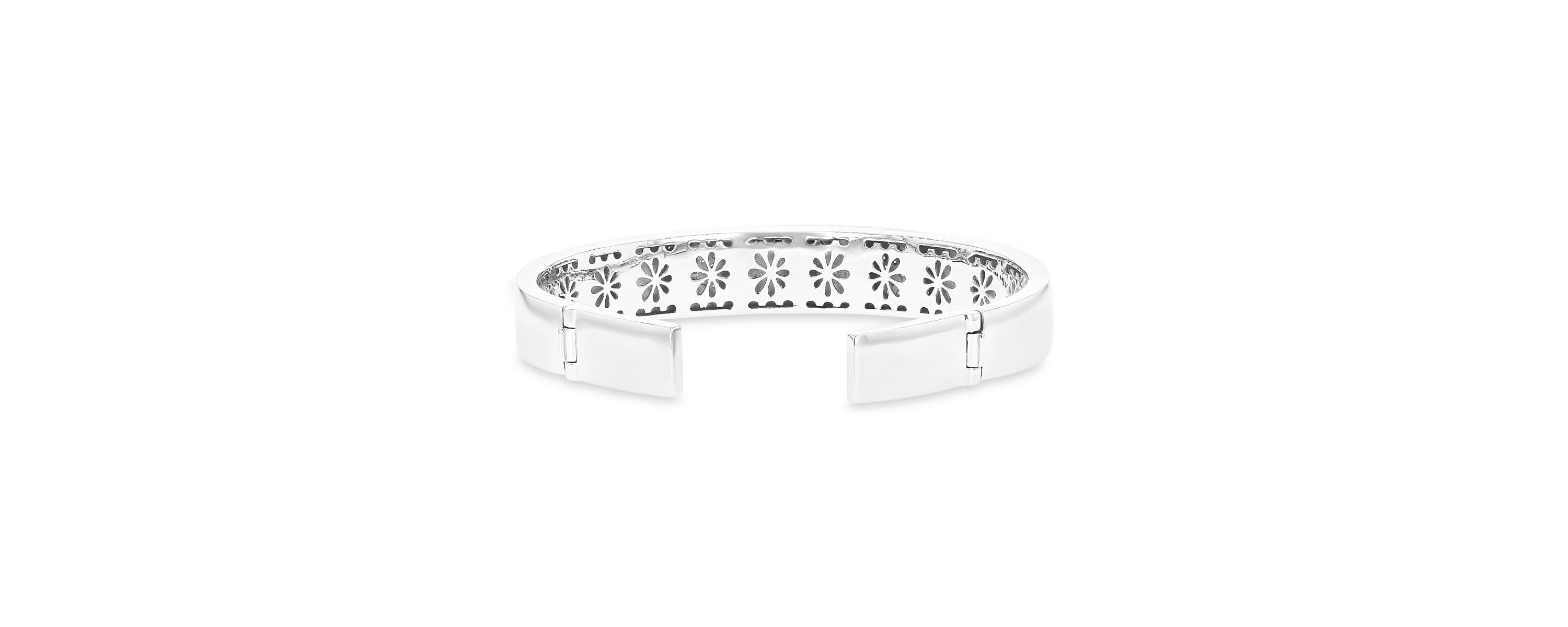 Sterling Silver Rhodium Larimar & CZ Mosaic Bangle Bracelet
