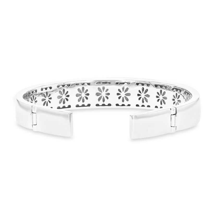Sterling Silver Rhodium Larimar & CZ Mosaic Bangle Bracelet