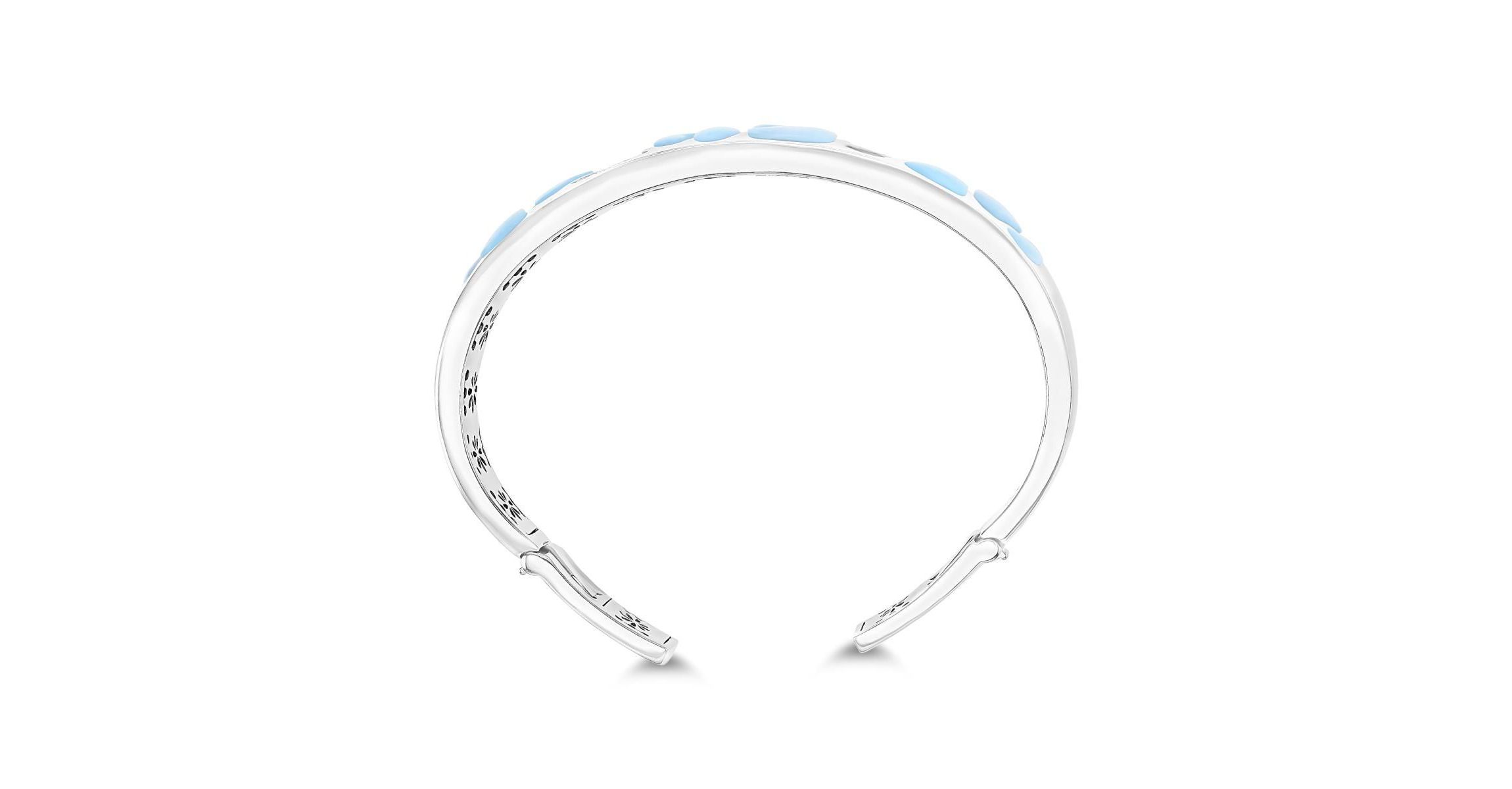 Sterling Silver Rhodium Larimar & CZ Mosaic Bangle Bracelet