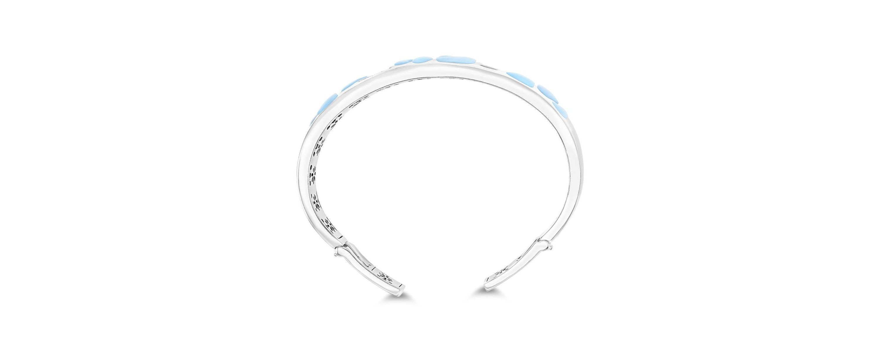 Sterling Silver Rhodium Larimar & CZ Mosaic Bangle Bracelet