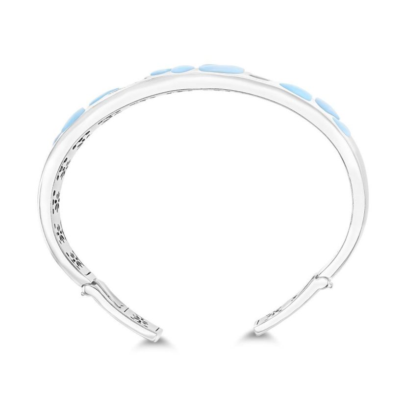 Sterling Silver Rhodium Larimar & CZ Mosaic Bangle Bracelet
