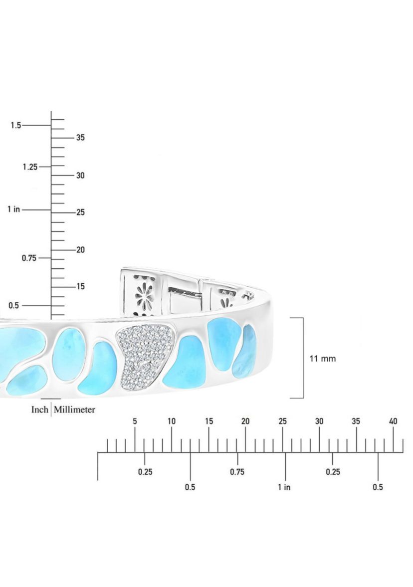 Sterling Silver Rhodium Larimar & CZ Mosaic Bangle Bracelet