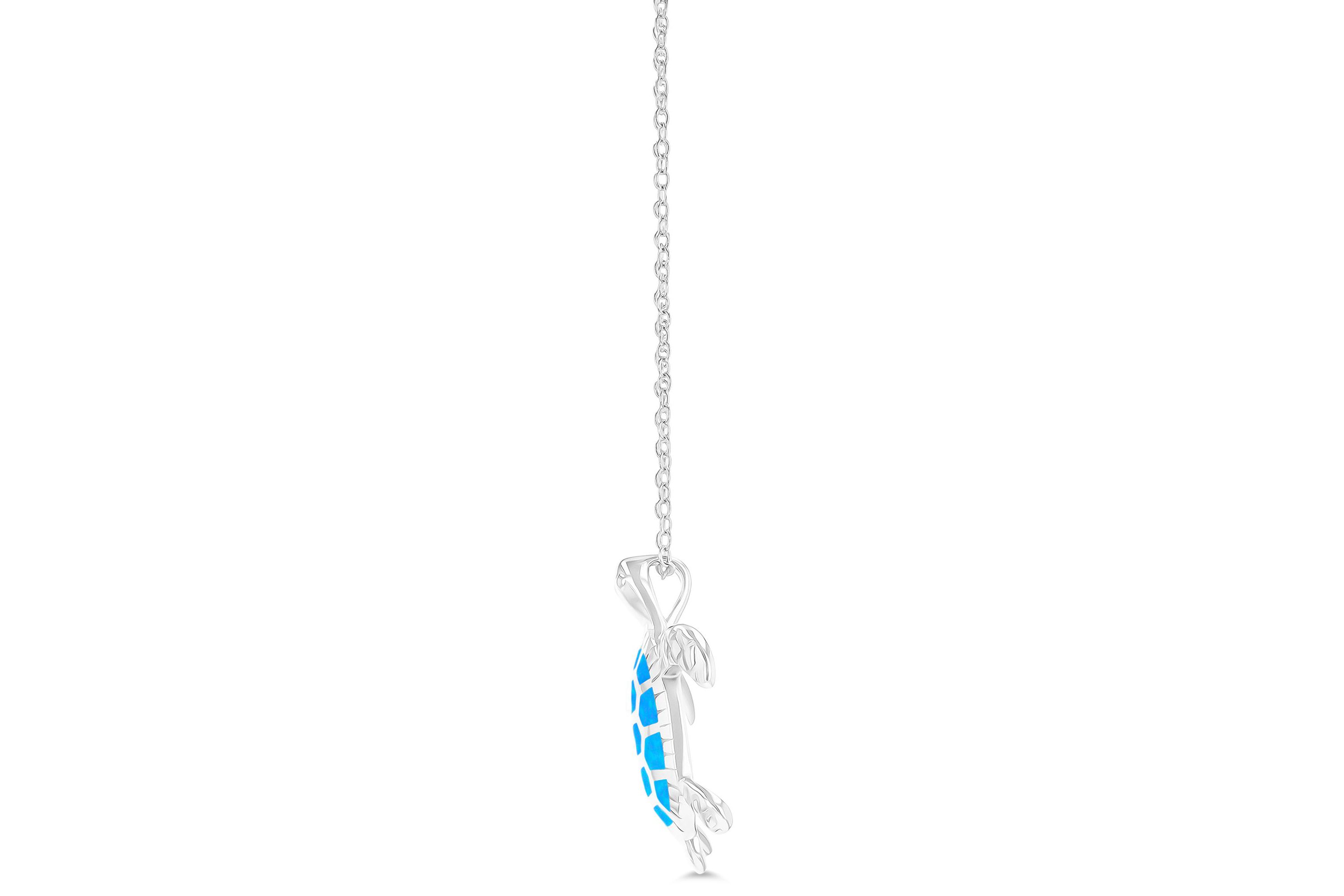 Sterling Silver Rhodium Created Opal Turtle 18" DC Cable Chain Necklace