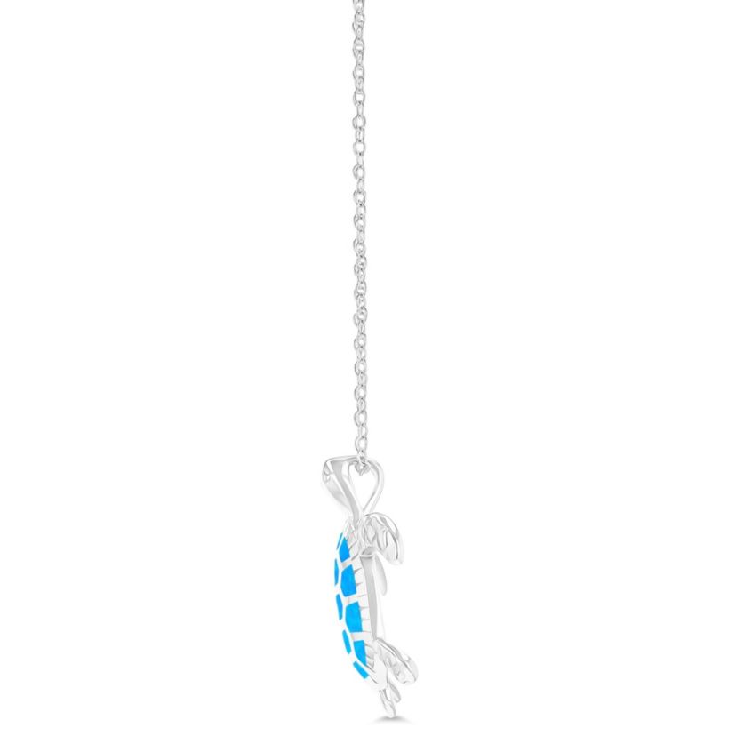 Sterling Silver Rhodium Created Opal Turtle 18" DC Cable Chain Necklace