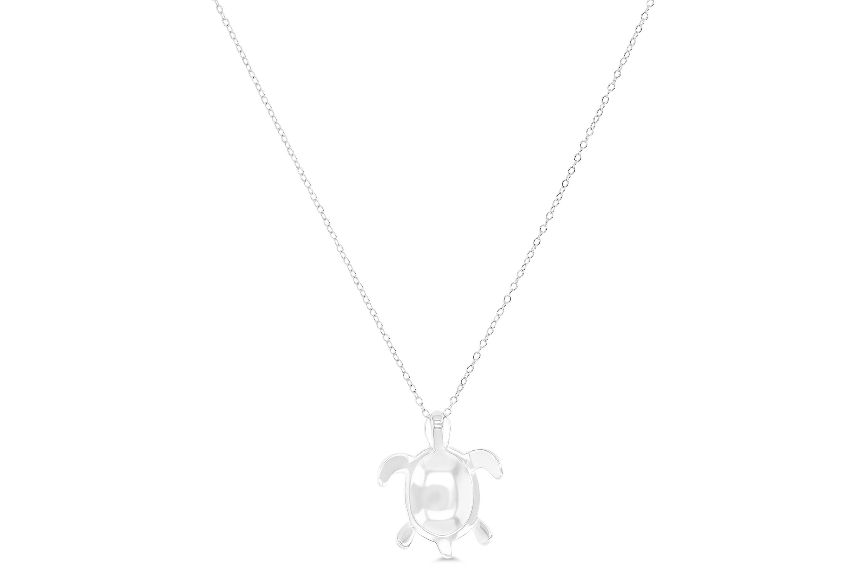 Sterling Silver Rhodium Created Opal Turtle 18" DC Cable Chain Necklace