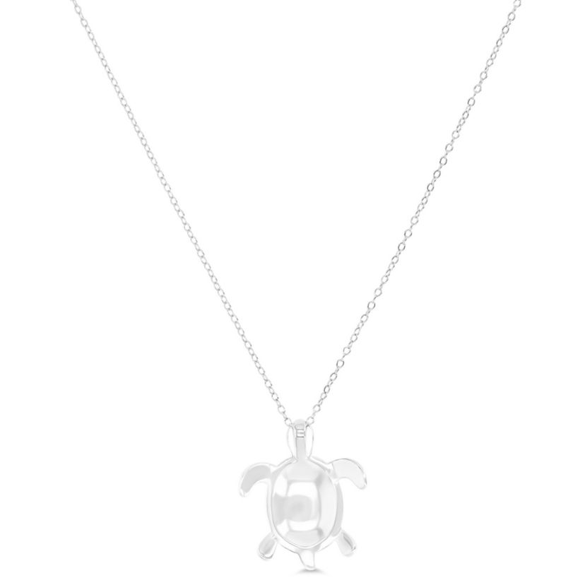 Sterling Silver Rhodium Created Opal Turtle 18" DC Cable Chain Necklace
