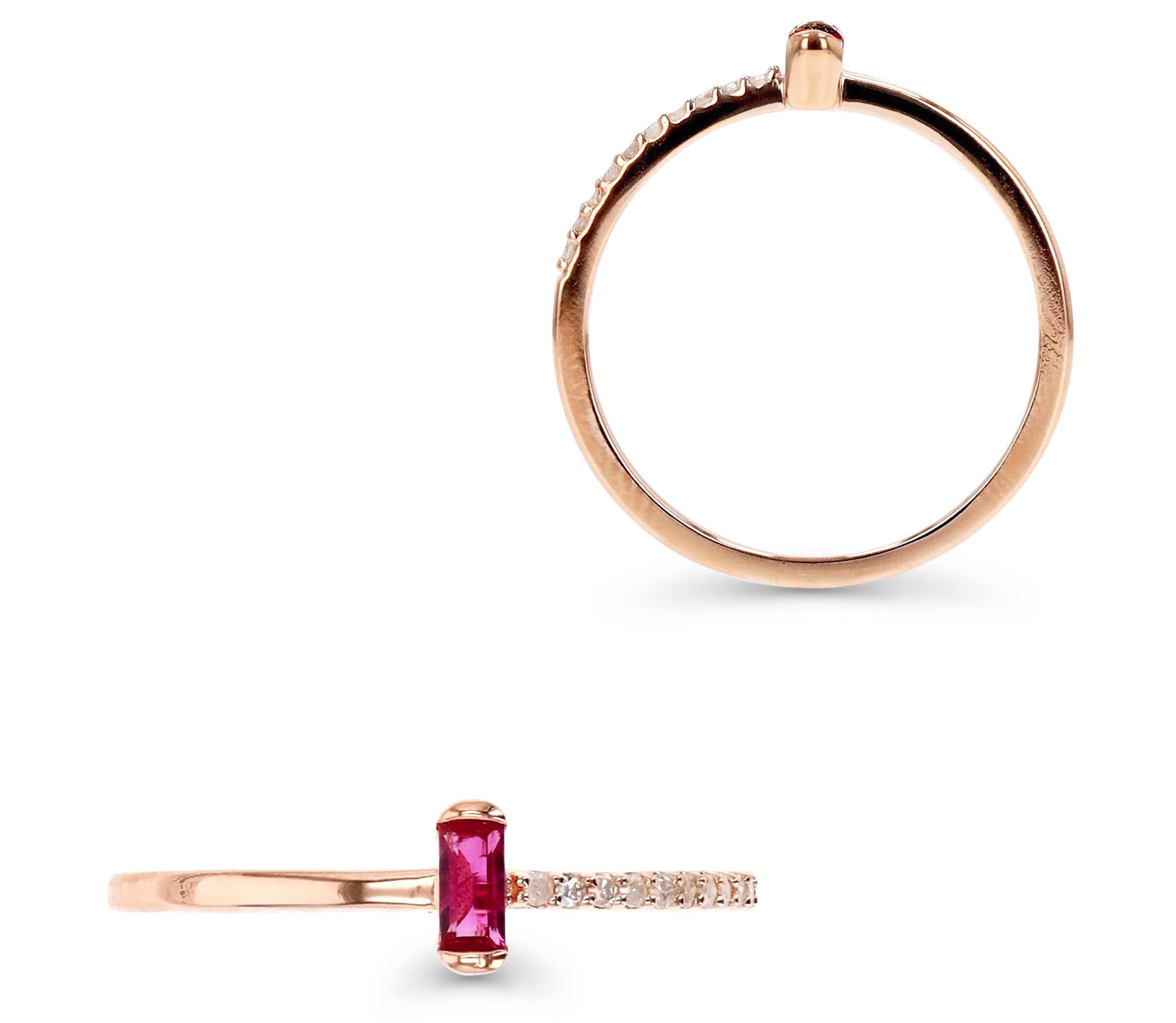 Sterling Silver Rose Baguette Ruby & Diamond Ring