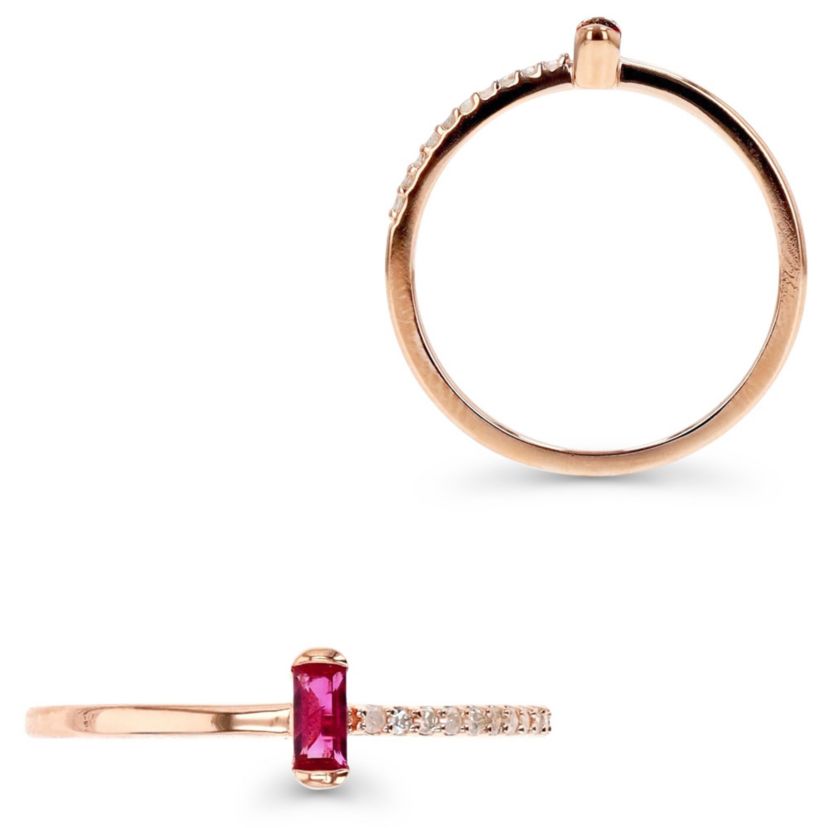 Sterling Silver Rose Baguette Ruby & Diamond Ring
