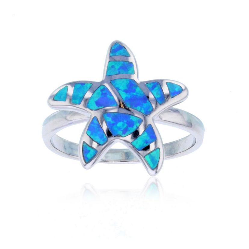 Lab Created Sterling Silver Rhodium Created Opal Starfish Ring