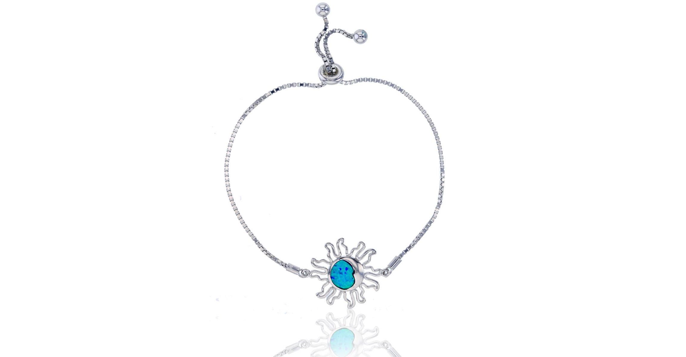 Lab Created Sterling Silver Rhodium Created Opal Sun Adjustable Bracelet