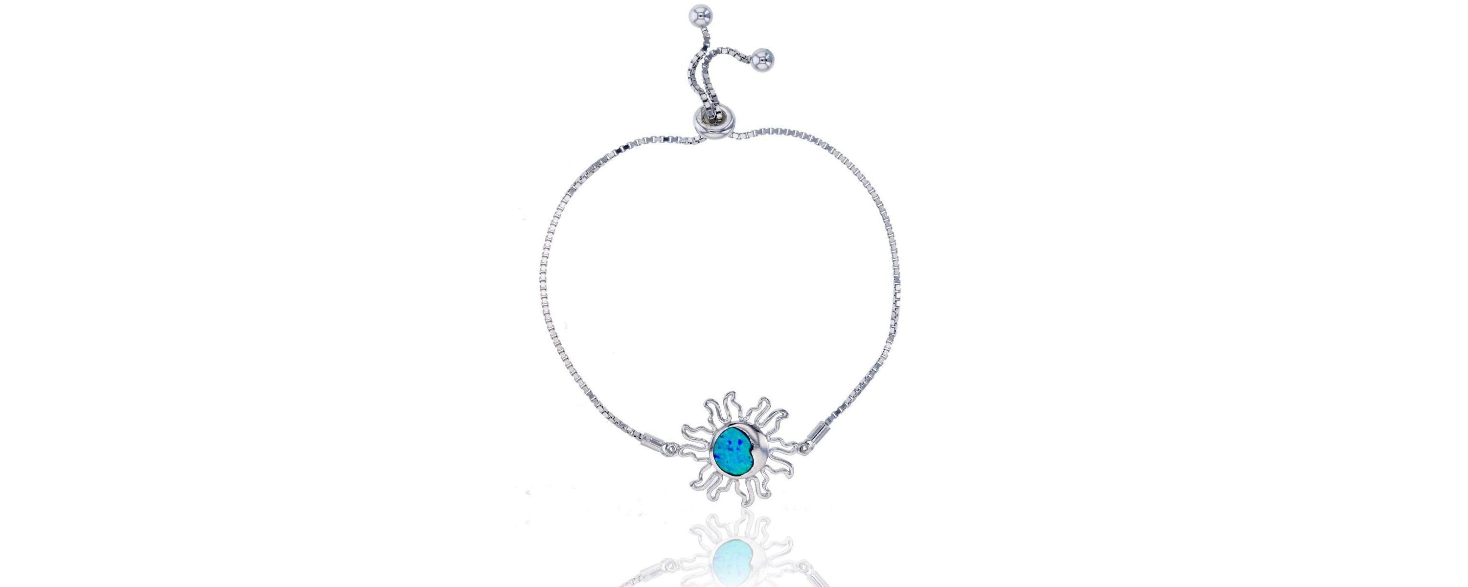 Lab Created Sterling Silver Rhodium Created Opal Sun Adjustable Bracelet