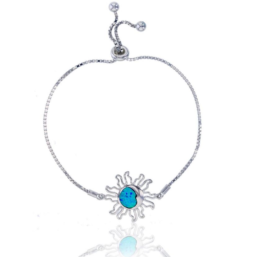 Lab Created Sterling Silver Rhodium Created Opal Sun Adjustable Bracelet
