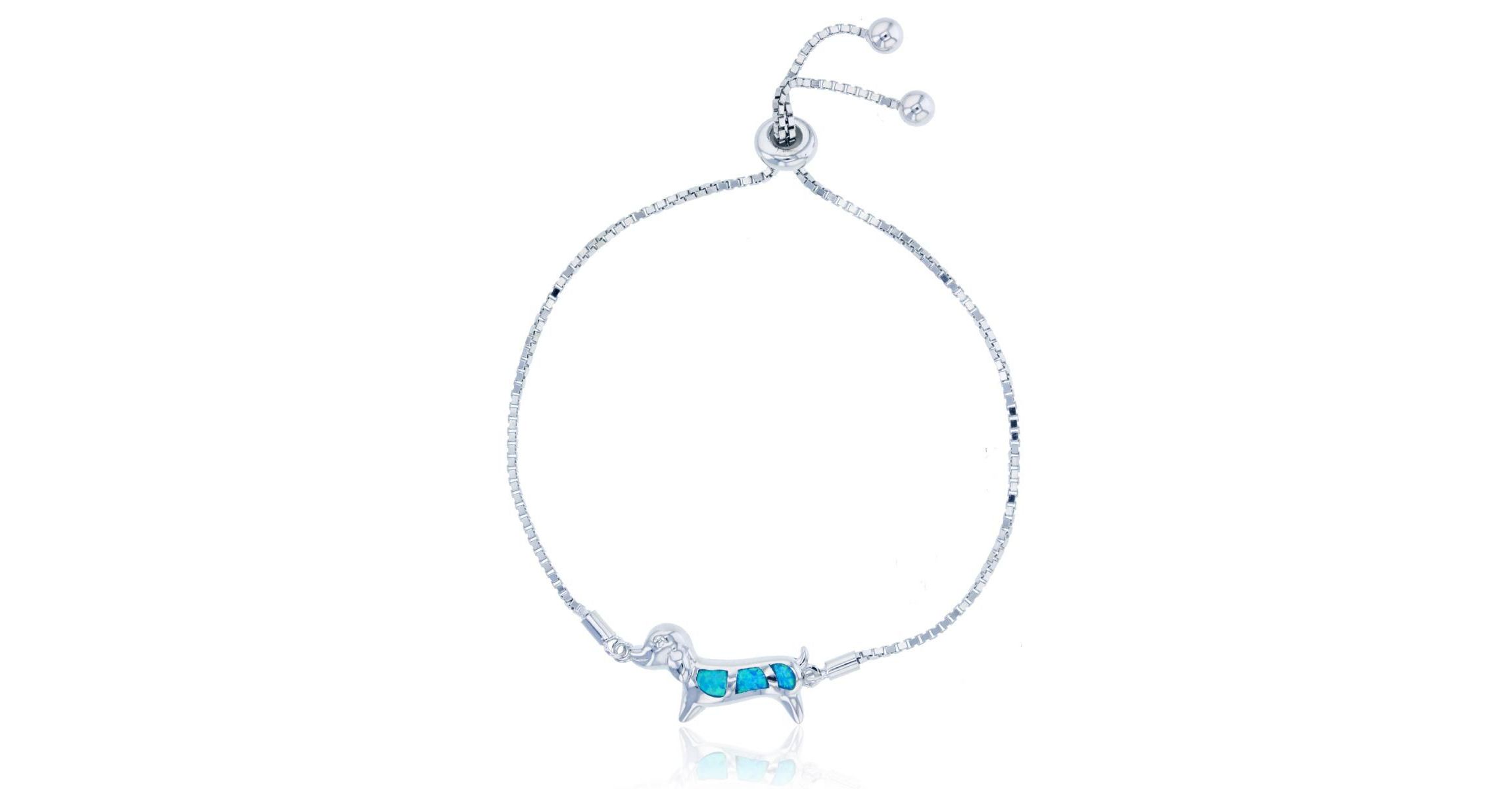 Lab Created Sterling Silver Rhodium Created Opal Dog Adjustable Bracelet