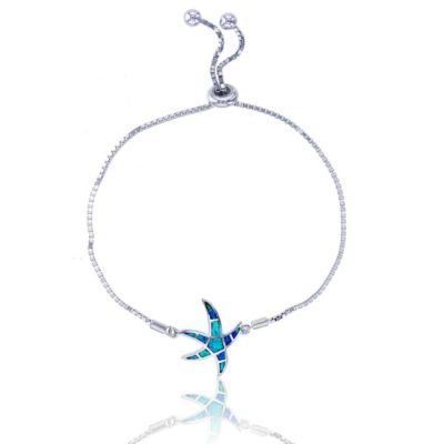 Bijoux Du Soleil Lab Created Sterling Silver Rhodium Created Opal Starfish Adjustable Bracelet