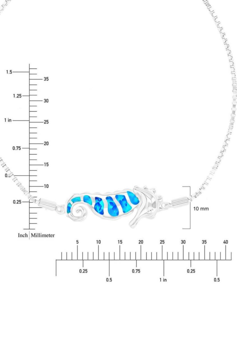 Sterling Silver Rhodium Created Opal Seahorse Adjustable Bracelet