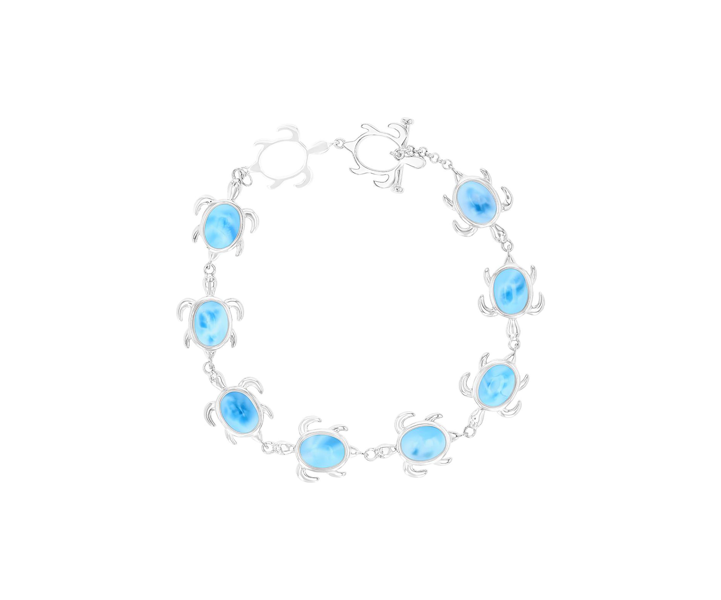 Sterling Silver Rhodium Larimar Turtle 7.5" Bracelet with Toggle