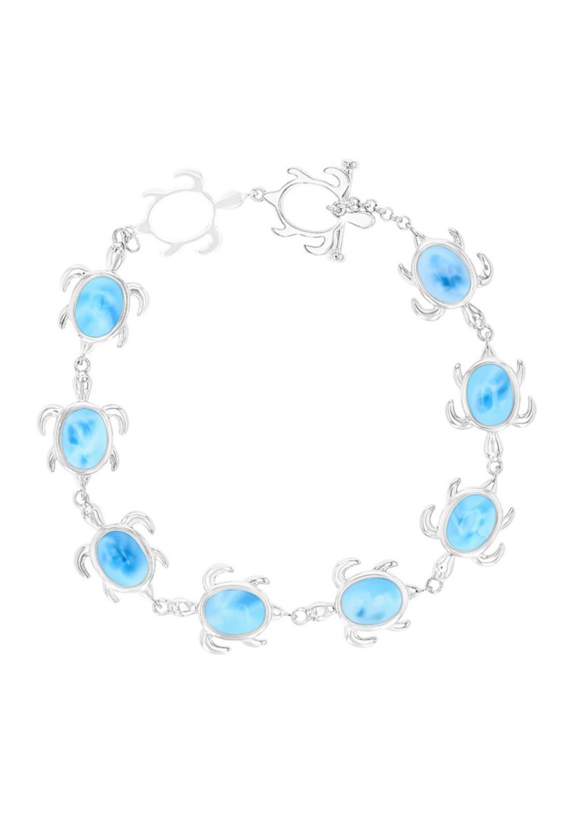 Sterling Silver Rhodium Larimar Turtle 7.5" Bracelet with Toggle