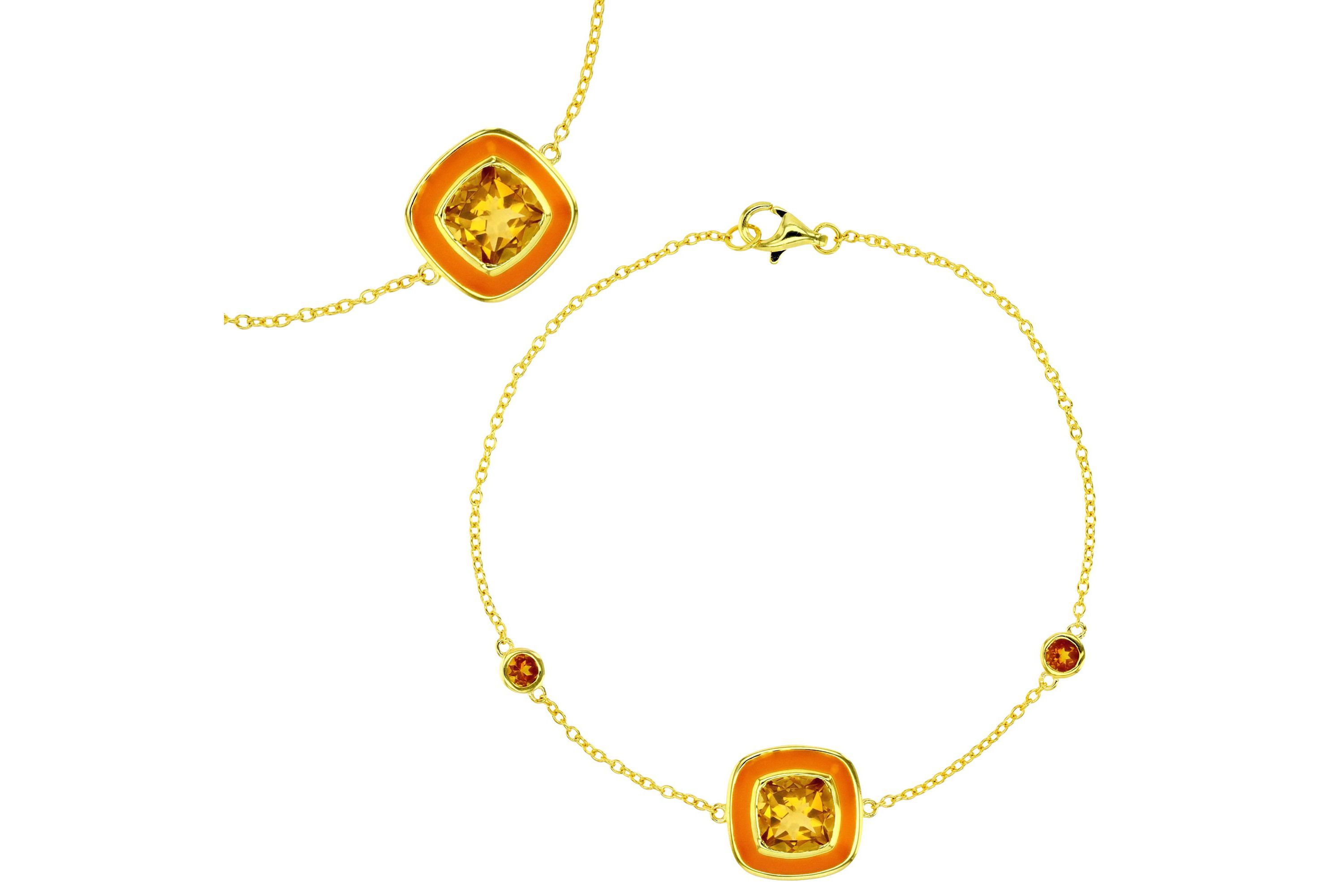 Sterling Silver Yellow 7mm Citrine and Madeira Citrine Sides 7" Bracelet
