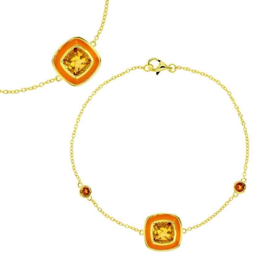 Sterling Silver Yellow 7mm Citrine and Madeira Citrine Sides 7" Bracelet