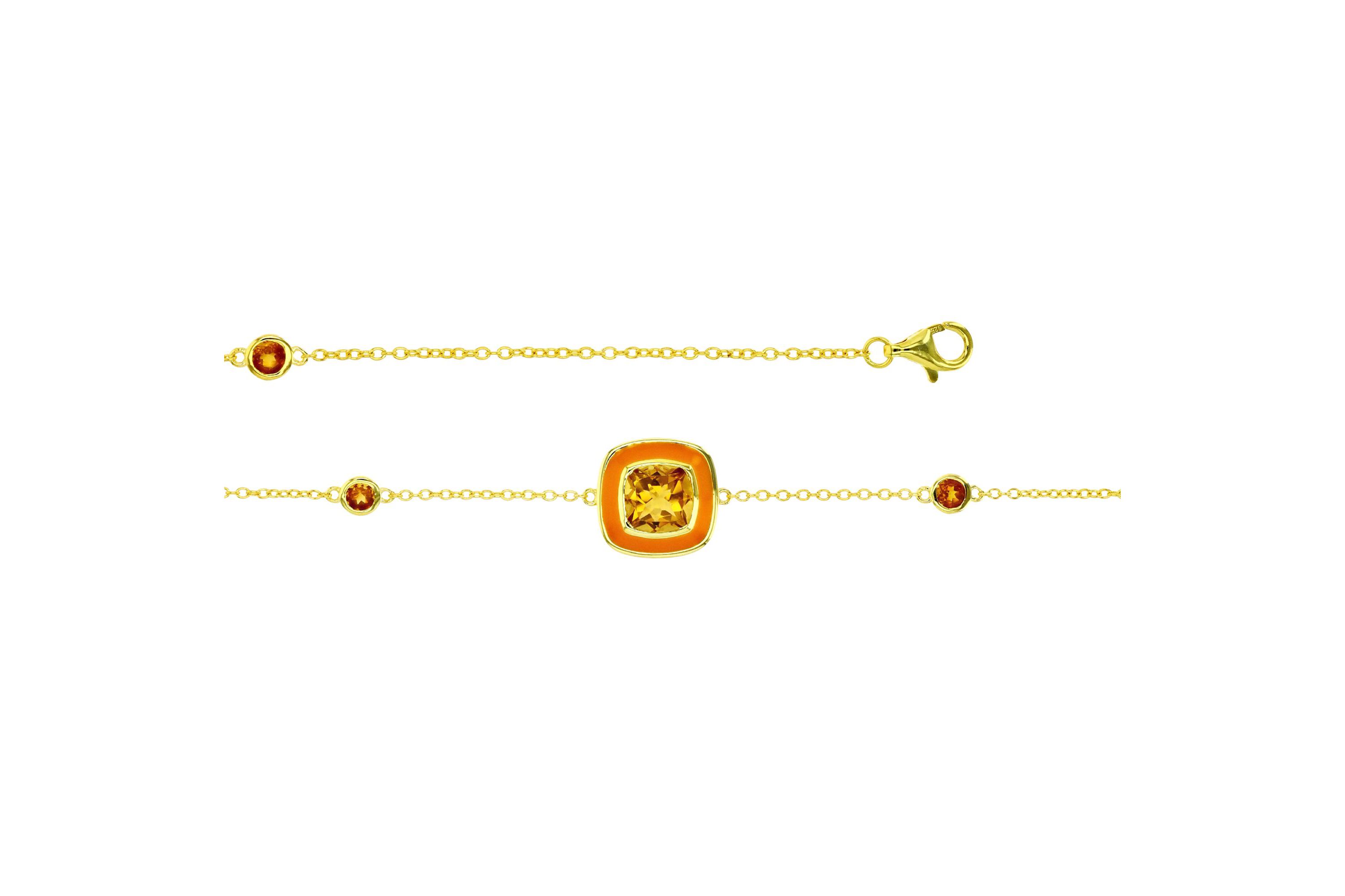 Sterling Silver Yellow 7mm Citrine and Madeira Citrine Sides 7" Bracelet