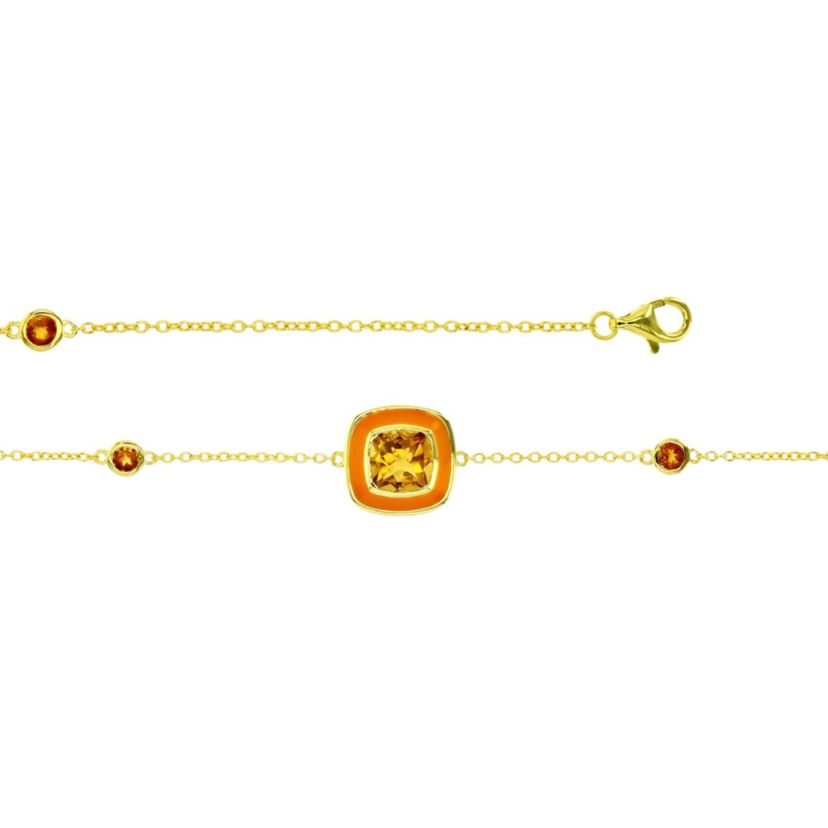 Sterling Silver Yellow 7mm Citrine and Madeira Citrine Sides 7" Bracelet