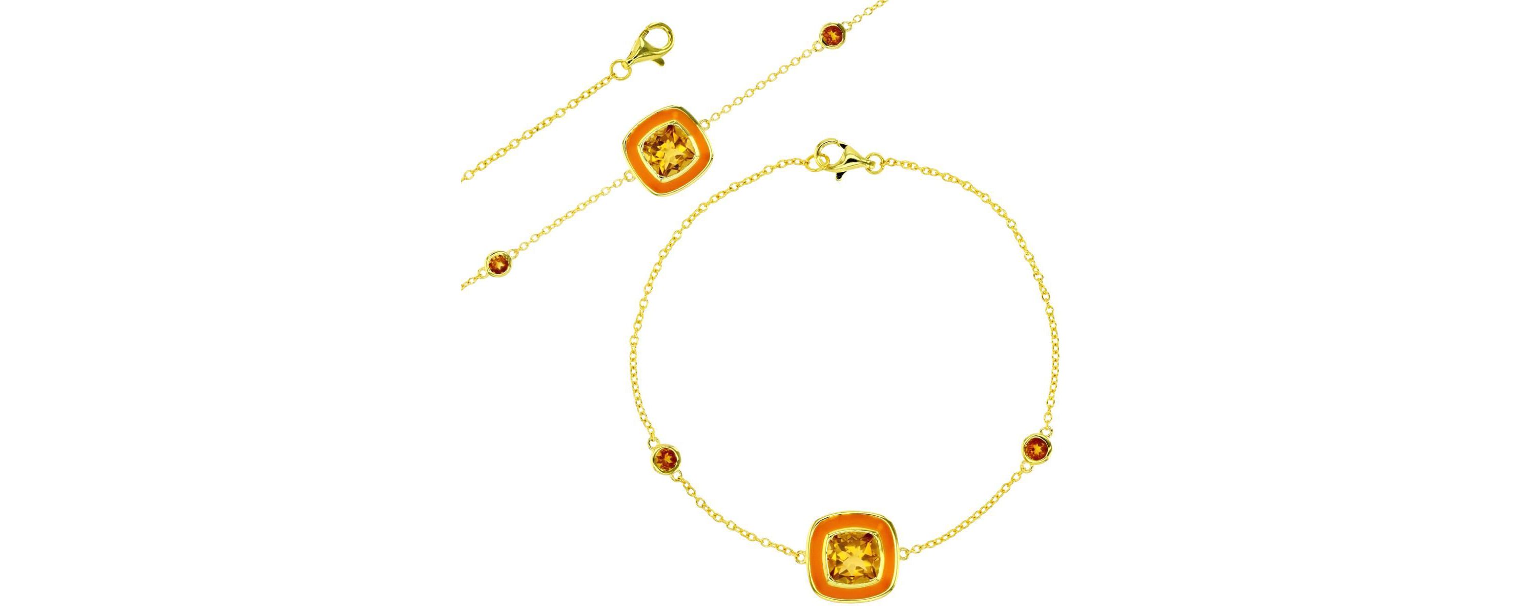 Sterling Silver Yellow 7mm Citrine and Madeira Citrine Sides 7" Bracelet