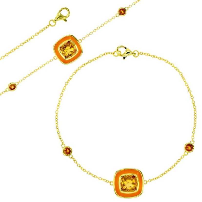 Sterling Silver Yellow 7mm Citrine and Madeira Citrine Sides 7" Bracelet