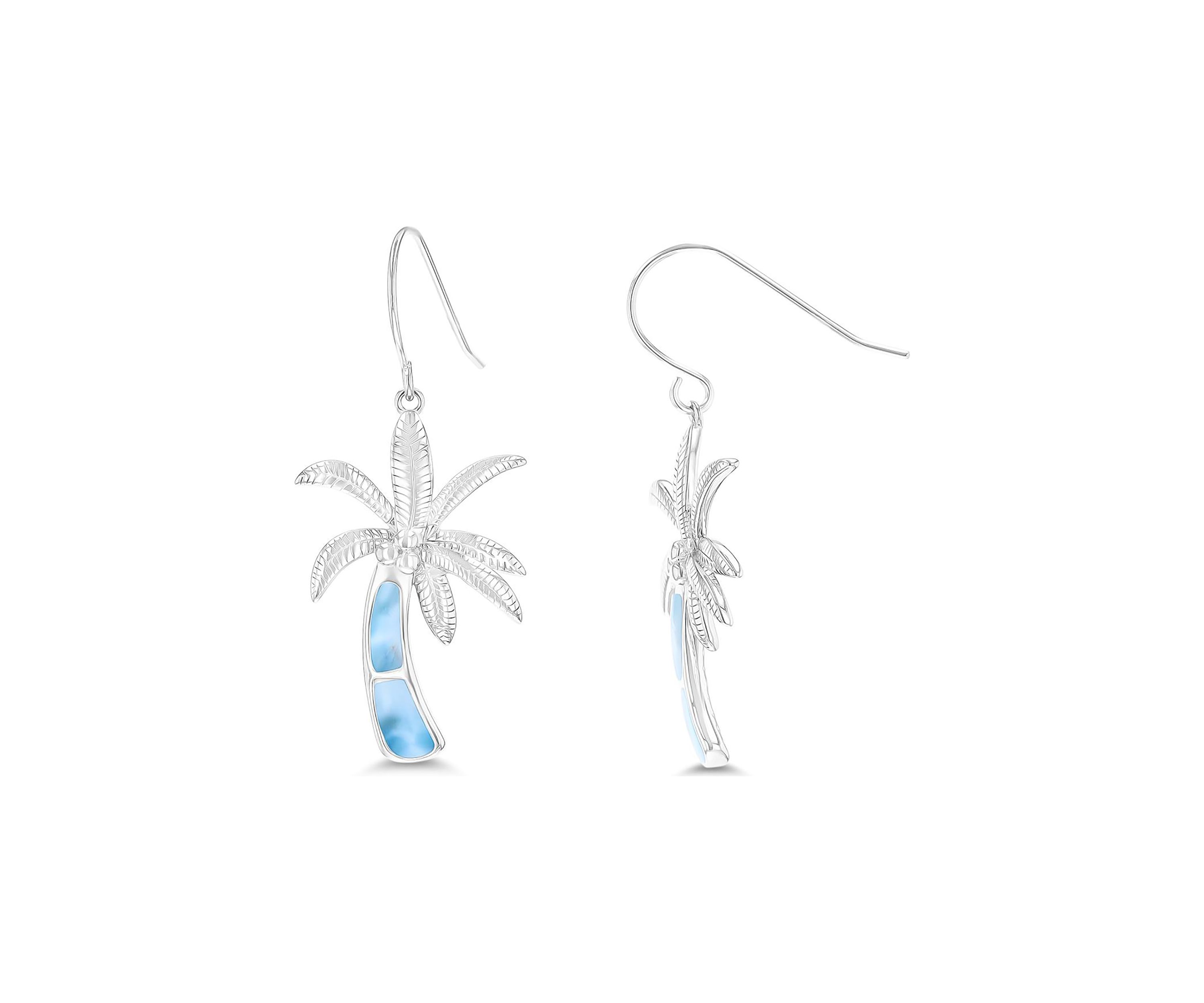 Sterling Silver Rhodium Larmiar Palm Tree FishHook Earring