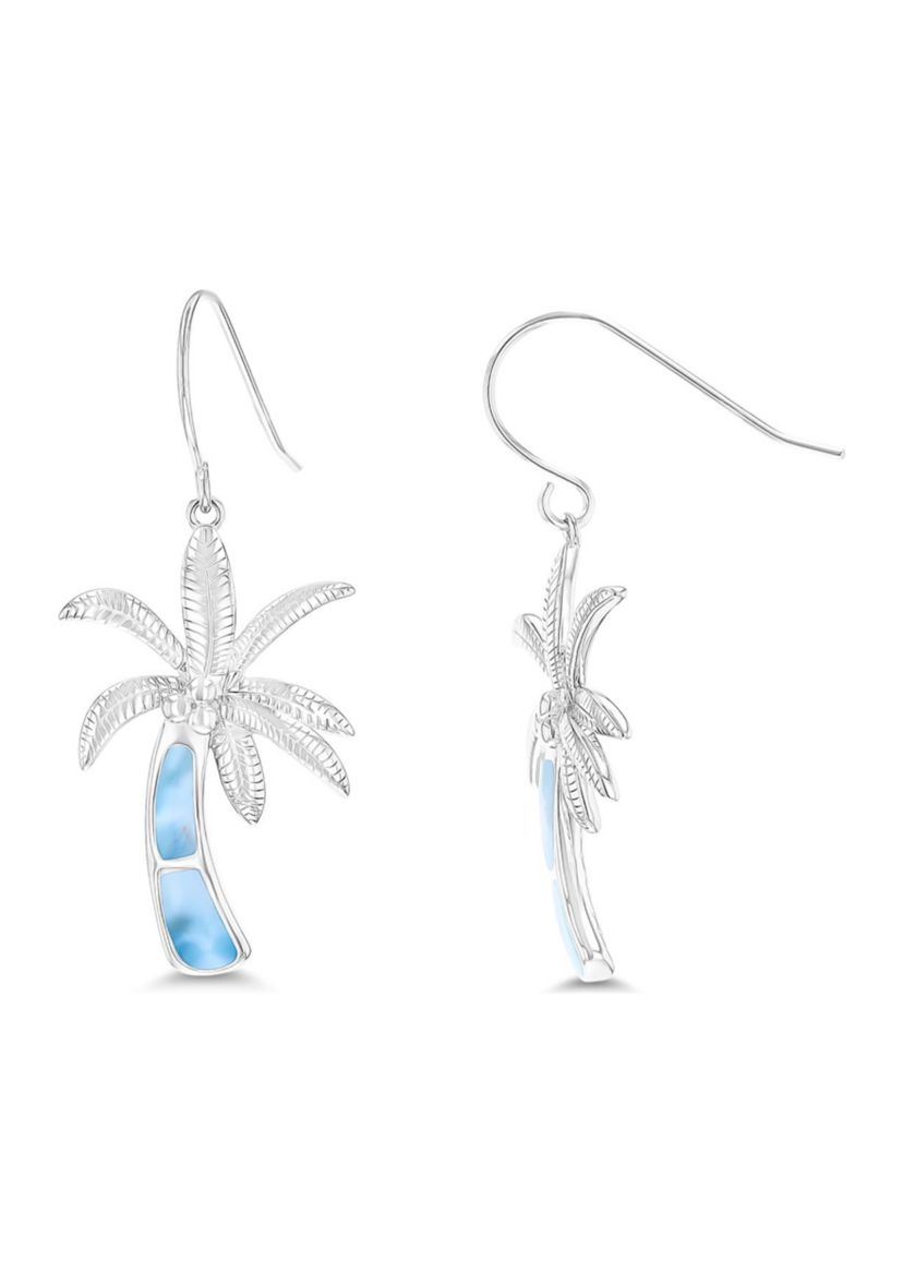 Sterling Silver Rhodium Larmiar Palm Tree FishHook Earring
