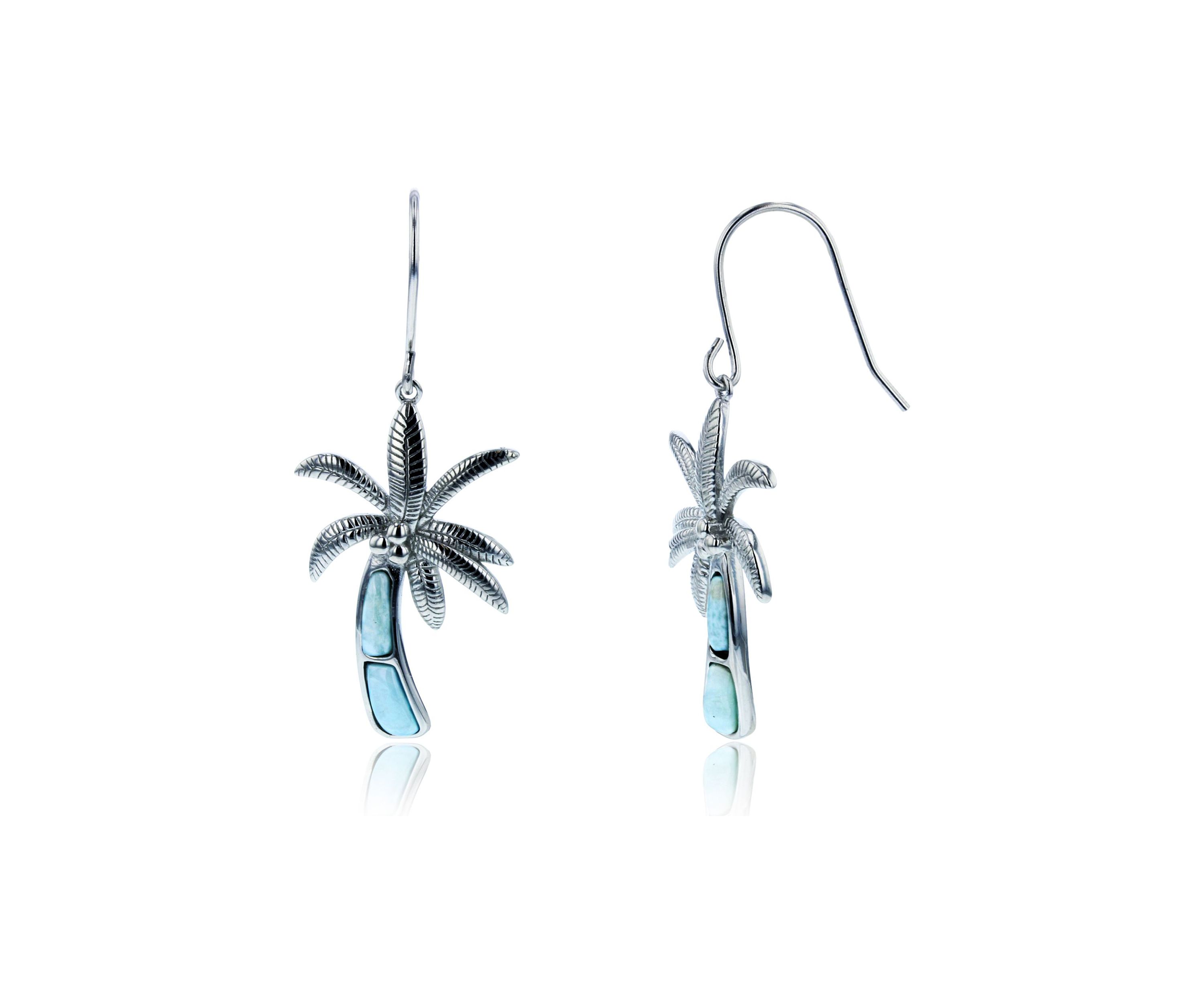 Sterling Silver Rhodium Larmiar Palm Tree FishHook Earring