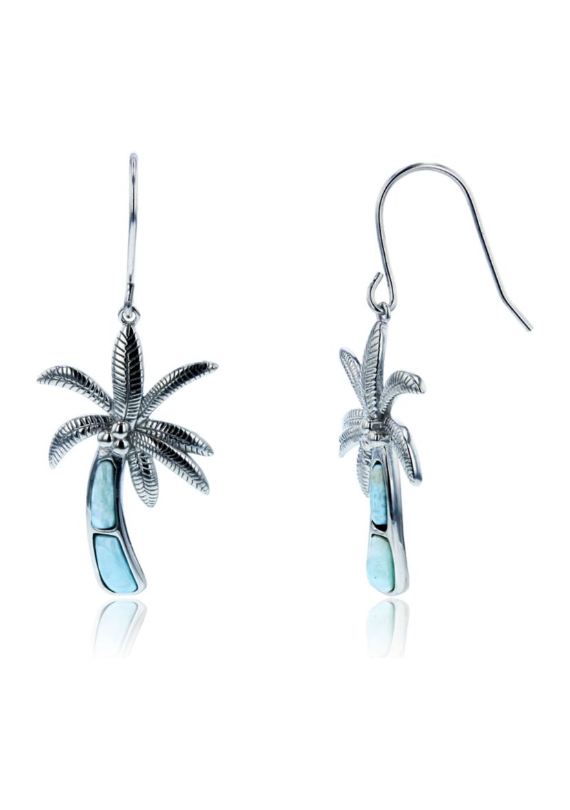 Sterling Silver Rhodium Larmiar Palm Tree FishHook Earring