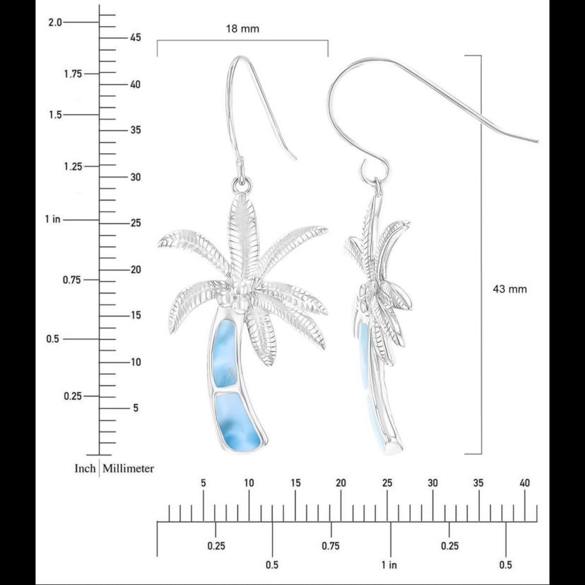 Sterling Silver Rhodium Larmiar Palm Tree FishHook Earring