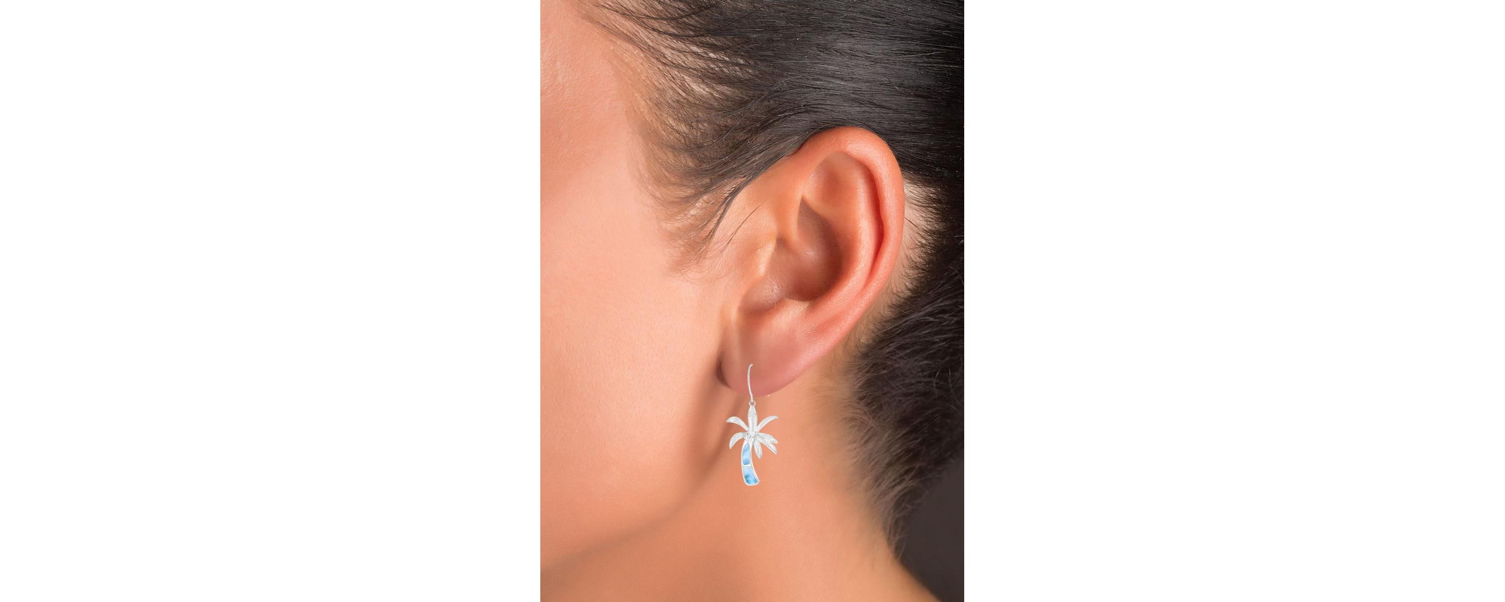 Sterling Silver Rhodium Larmiar Palm Tree FishHook Earring