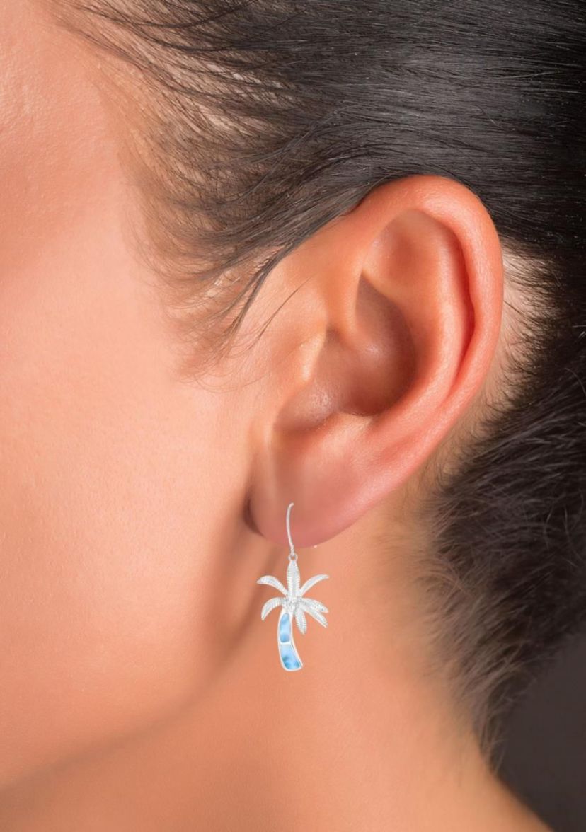 Sterling Silver Rhodium Larmiar Palm Tree FishHook Earring