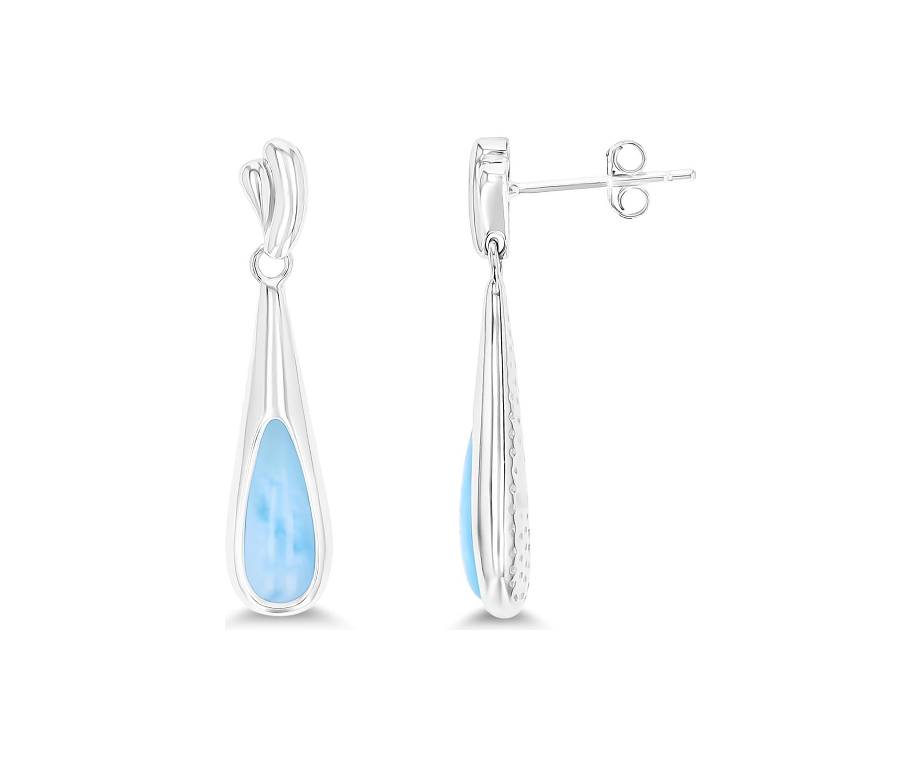Sterling Silver Rhodium Larimar Teardrop Dangling Earring
