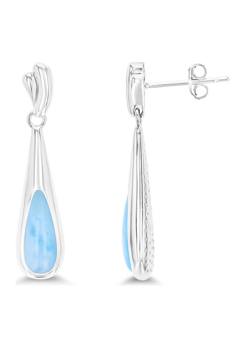 Sterling Silver Rhodium Larimar Teardrop Dangling Earring