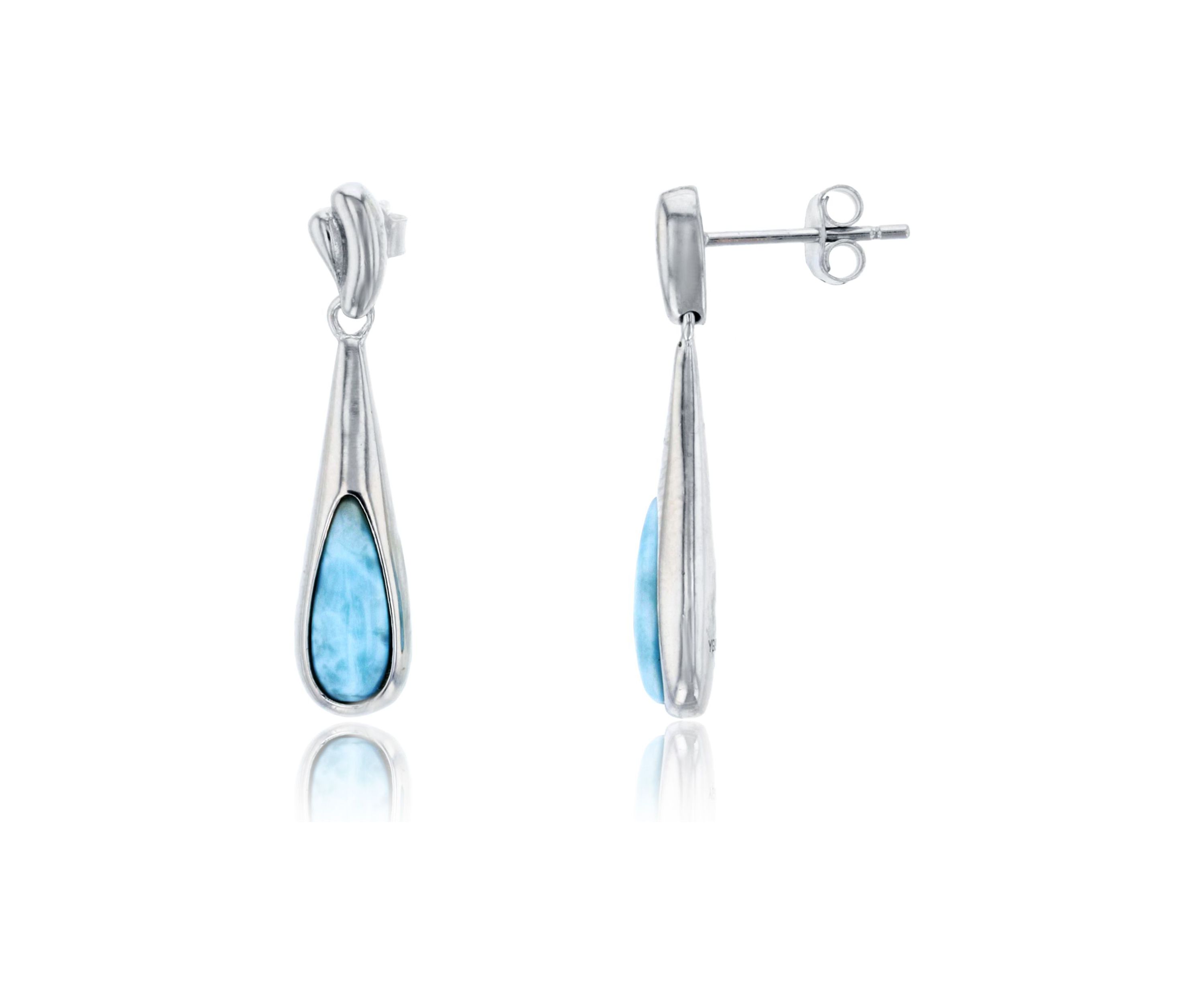 Sterling Silver Rhodium Larimar Teardrop Dangling Earring