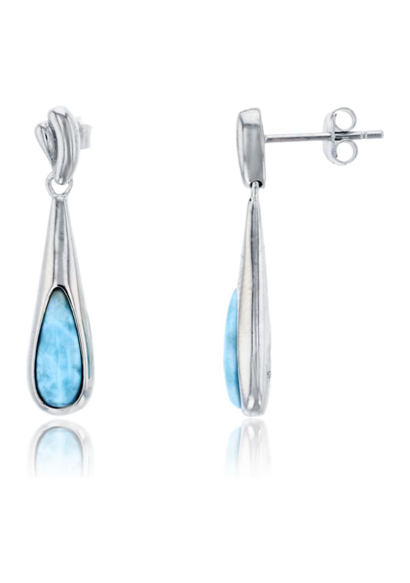 Sterling Silver Rhodium Larimar Teardrop Dangling Earring