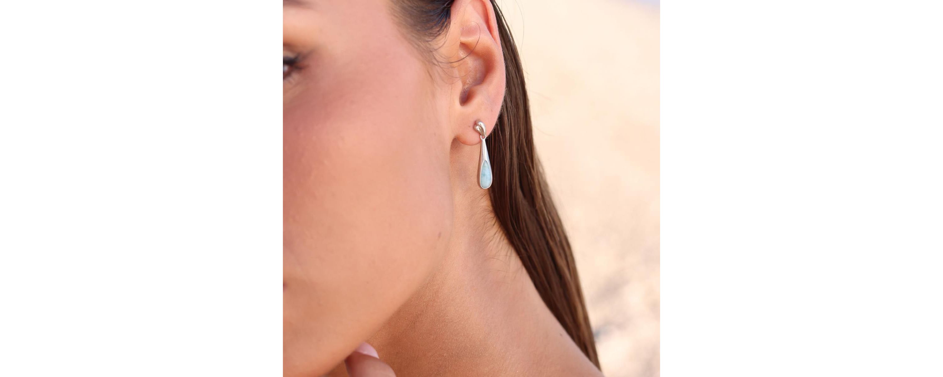 Sterling Silver Rhodium Larimar Teardrop Dangling Earring