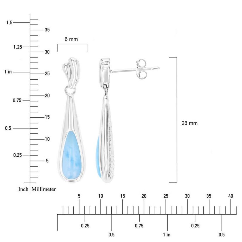 Sterling Silver Rhodium Larimar Teardrop Dangling Earring