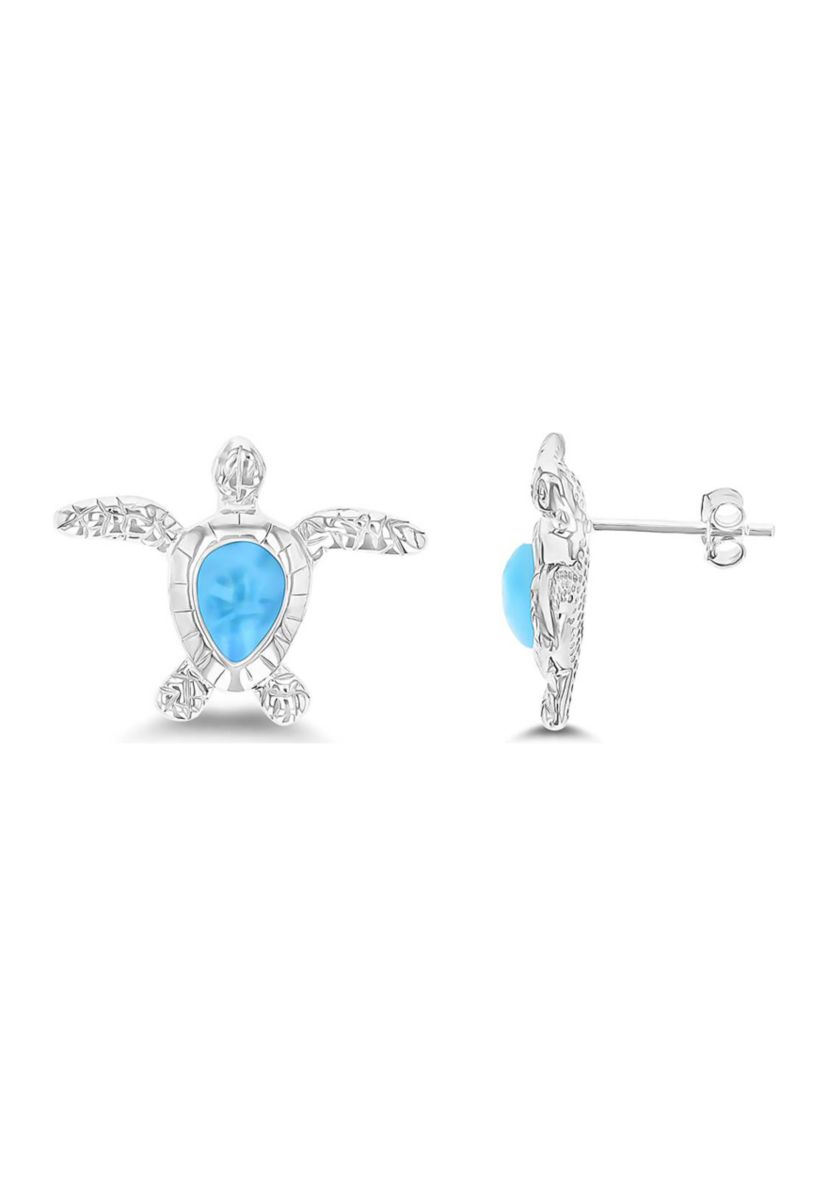 Sterling Silver Rhodium Larimar Turtle Stud Earring