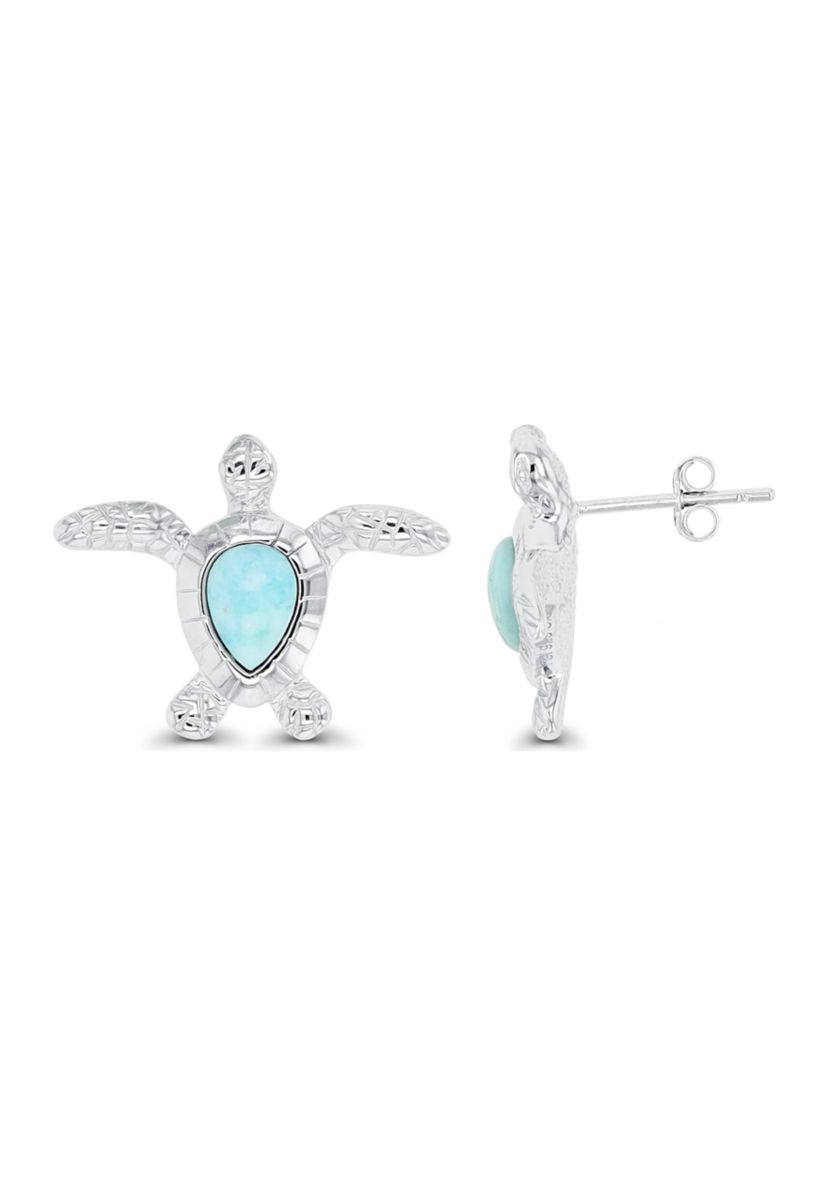 Sterling Silver Rhodium Larimar Turtle Stud Earring