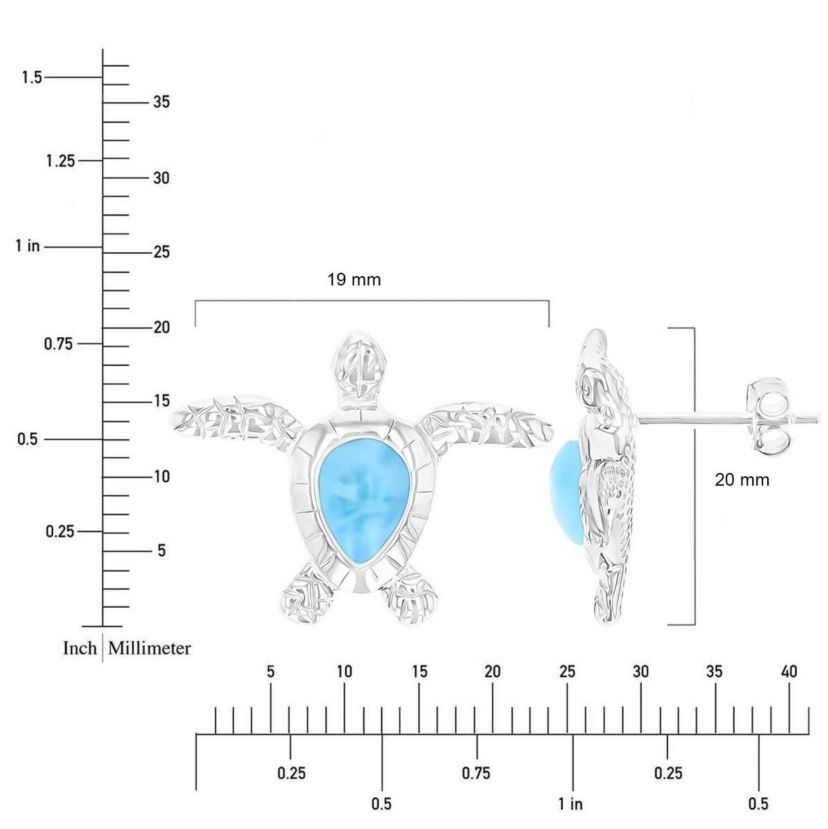Sterling Silver Rhodium Larimar Turtle Stud Earring