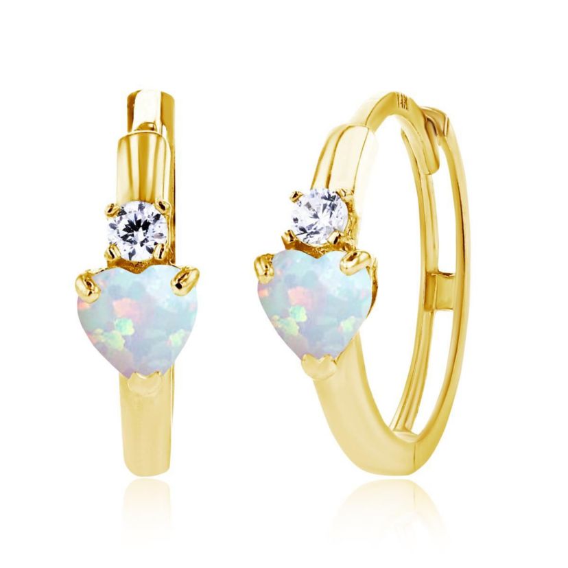 Lab Created Sterling Silver Yellow 4mm Heart Created Opal & 2mm Created White Sapphire Huggie Earrings