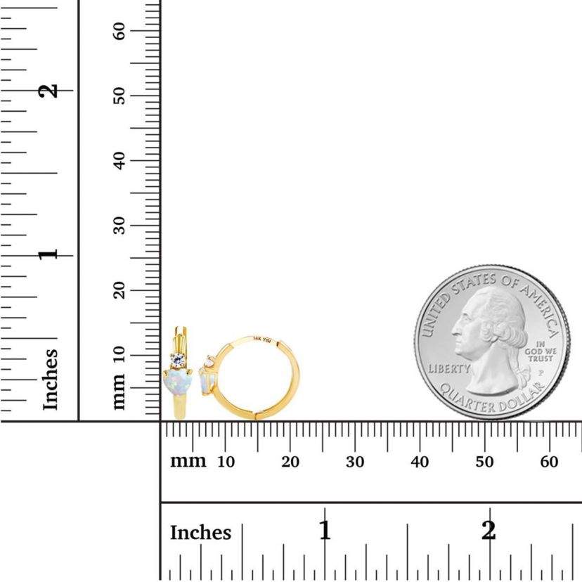 Lab Created Sterling Silver Yellow 4mm Heart Created Opal & 2mm Created White Sapphire Huggie Earrings