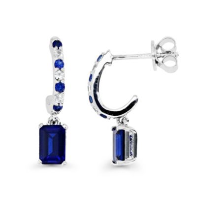 LULEA Sterling Silver Rhodium Oct Created Blue Sapphire and Created White Sapphire Drop Earring