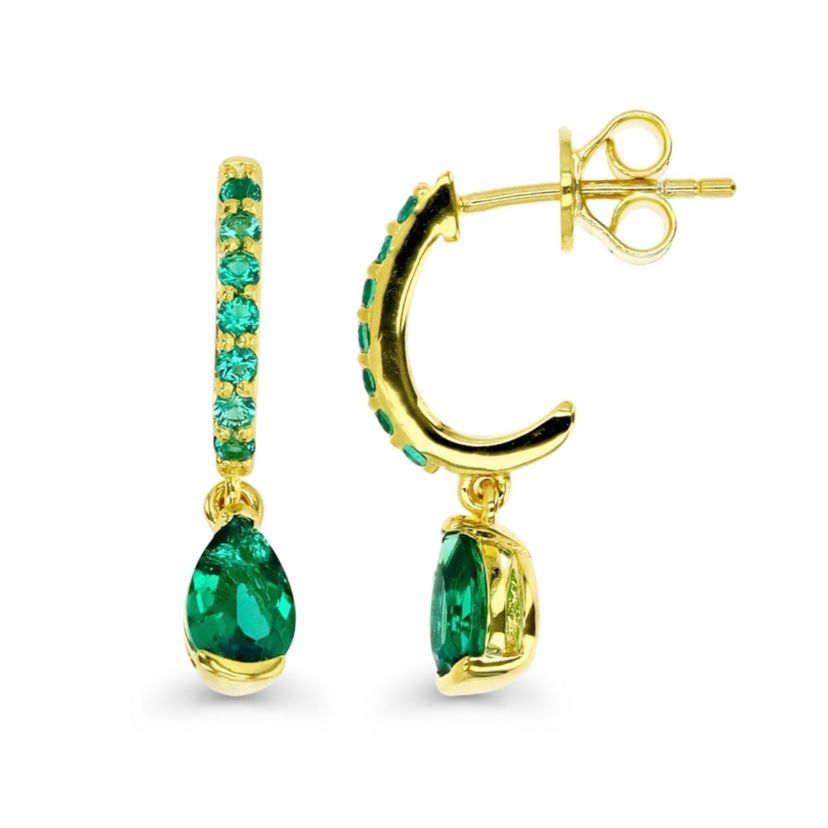 Sterling Silver Yellow Created Emerald Pear and Round Drop Earring